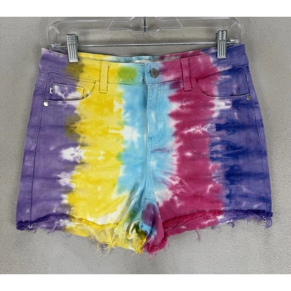 Judy Blue Pants - Judy Blue Snow Cone Tie Dye Denim Women's Sz Medium Cut Off High Waist Shorts